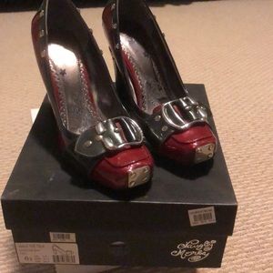 Size 6.5 Naughty Monkey Red and Gray heels
